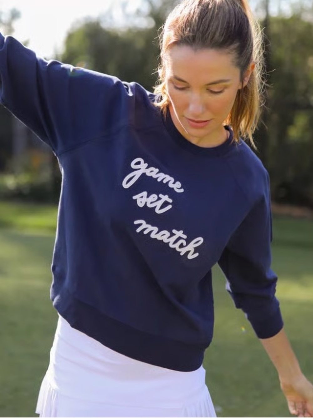 Ame & Lulu "Game Set Match" Crewneck sweatshirt Navy blue color size Large NWT